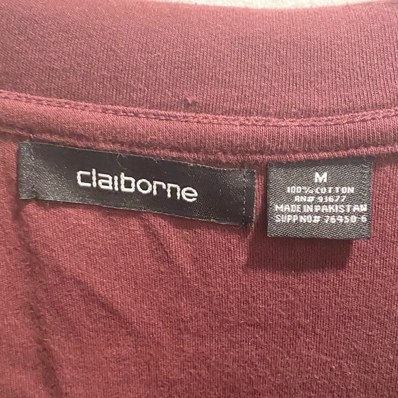 Claiborne Men’s Quarter Zip V-Neck Stand Collar Cotton Sweater in Maroon - Picture 3 of 3
